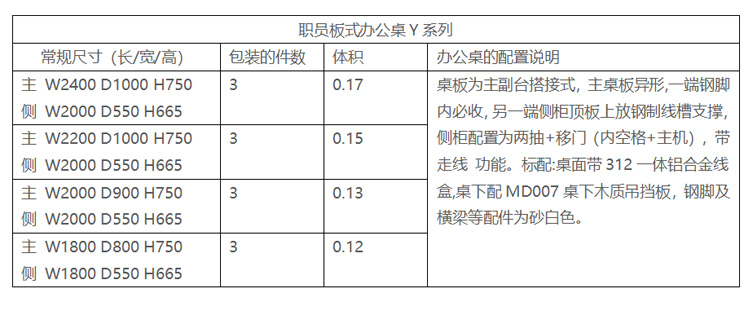 Y主管办公桌参数